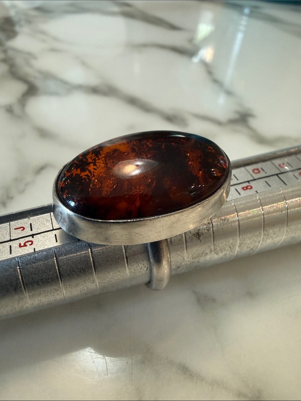 Sterling silver and amber ring, size 6.5